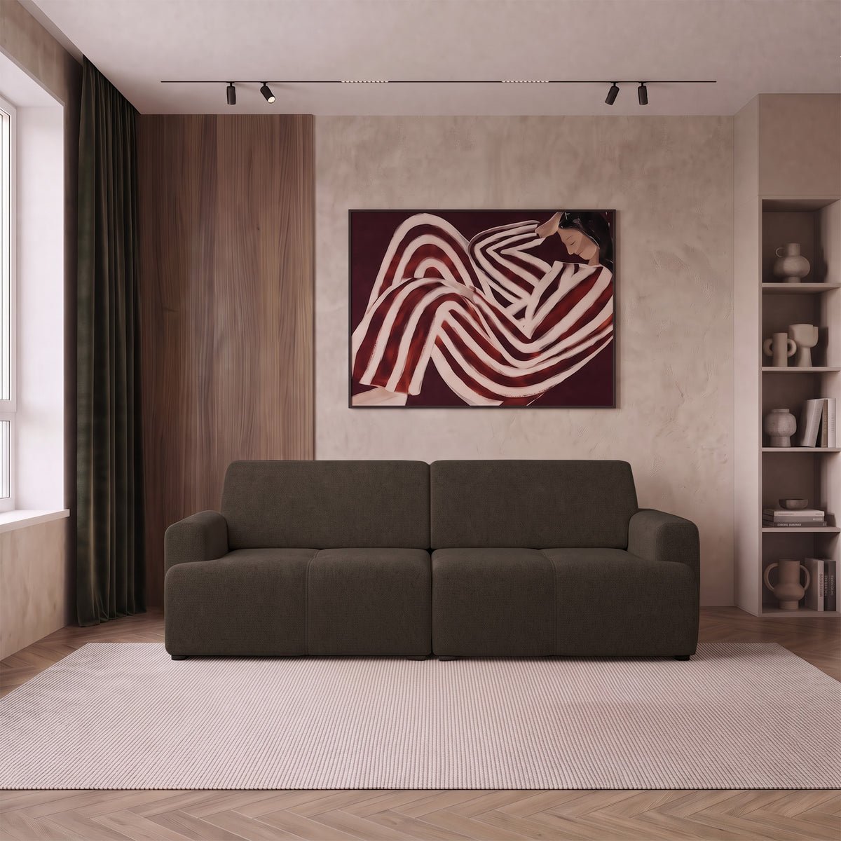 Dreisitziges Schlafsofa Cobbly mit Stauraum, brauner Chenille