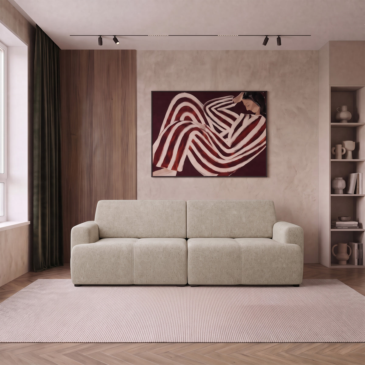 Dreisitziges Schlafsofa Cobbly mit Stauraum, beige Chenille