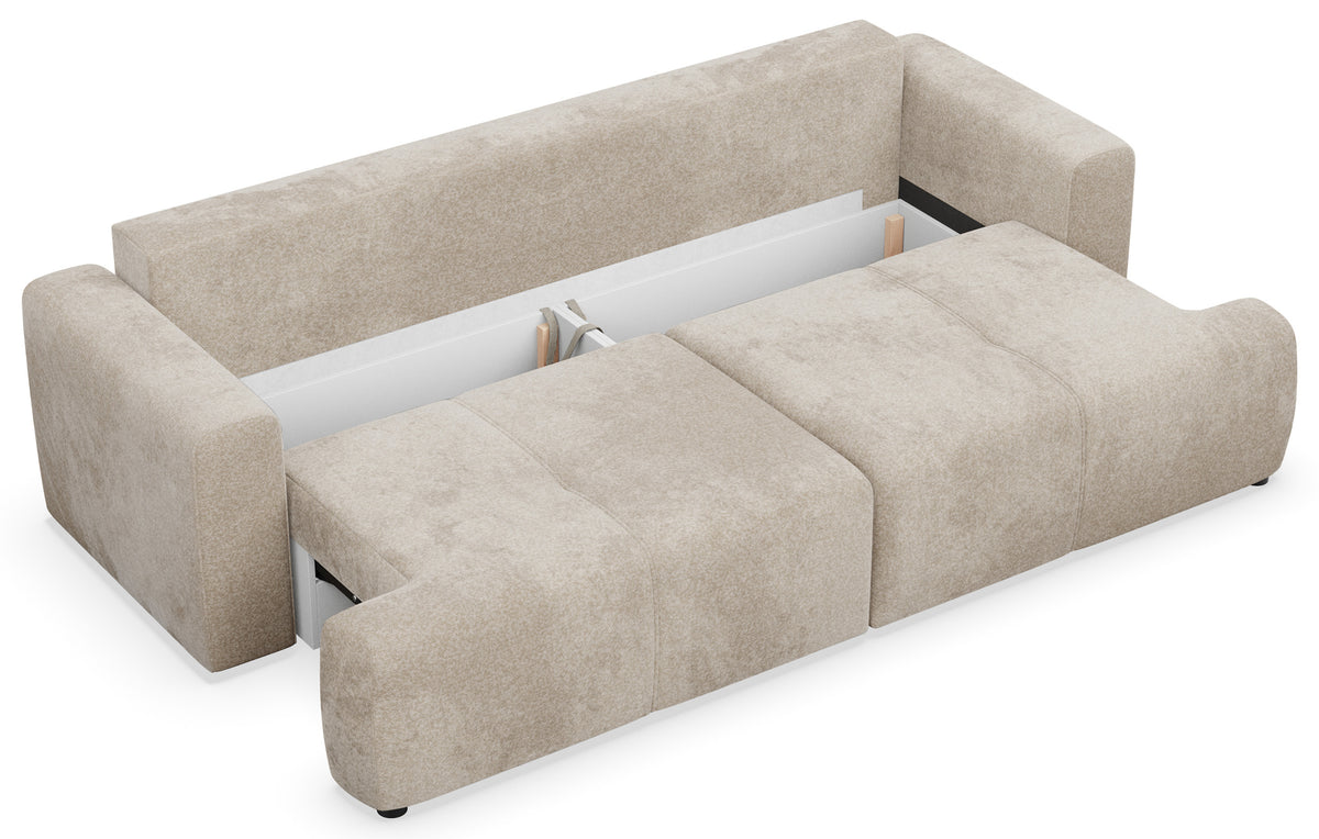 Dreisitziges Schlafsofa Cobbly mit Stauraum, beige Chenille