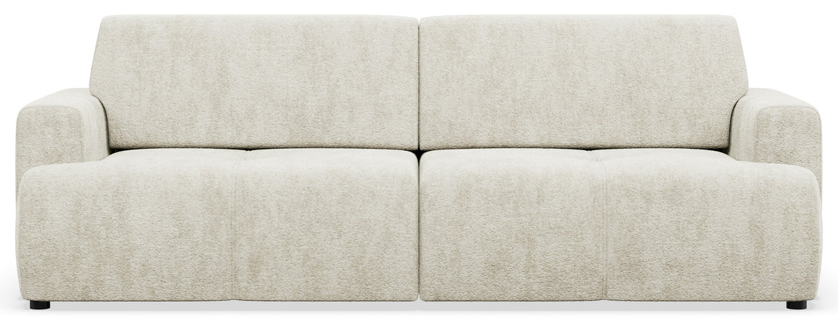 Dreisitziges Schlafsofa Cobbly mit Stauraum, cremefarbener Chenille-Bezug