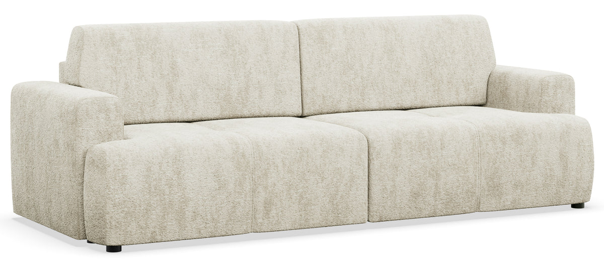 Dreisitziges Schlafsofa Cobbly mit Stauraum, cremefarbener Chenille-Bezug