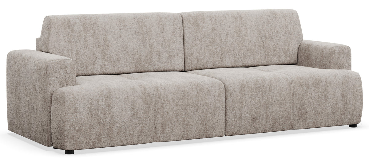Dreisitziges Schlafsofa Cobbly mit Stauraum, grau-beiger Chenille-Bezug