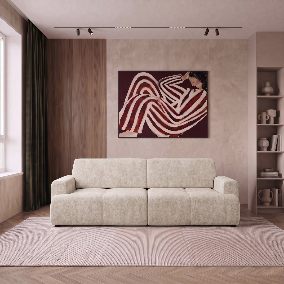 Dreisitziges Schlafsofa Cobbly mit Stauraum, beige Chenille