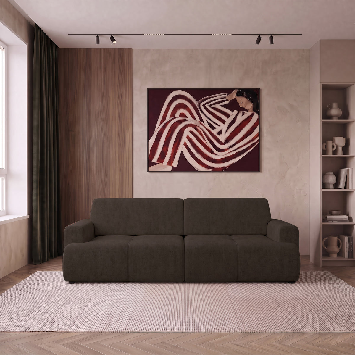 Dreisitziges Schlafsofa Cobbly mit Stauraum, brauner Chenille