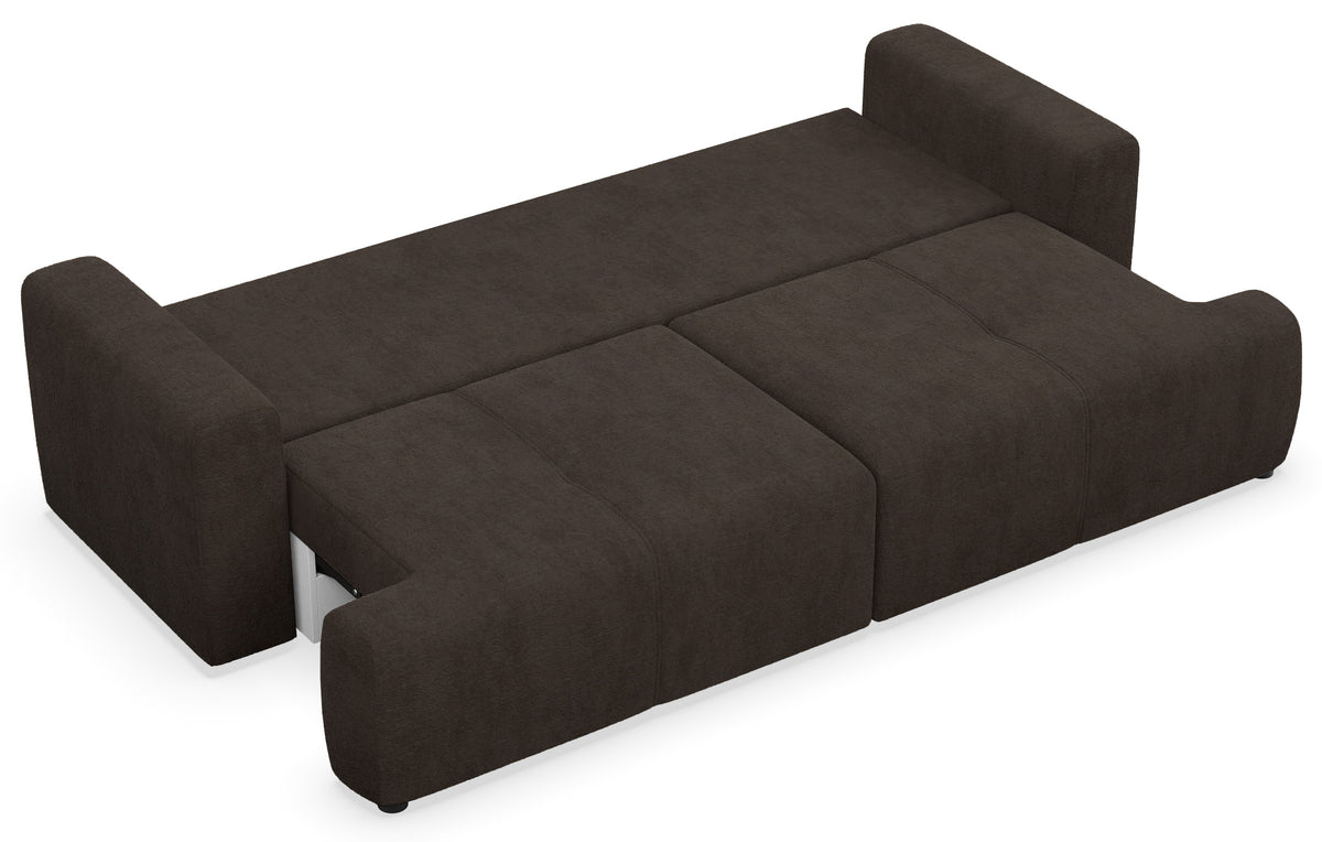Dreisitziges Schlafsofa Cobbly mit Stauraum, brauner Chenille