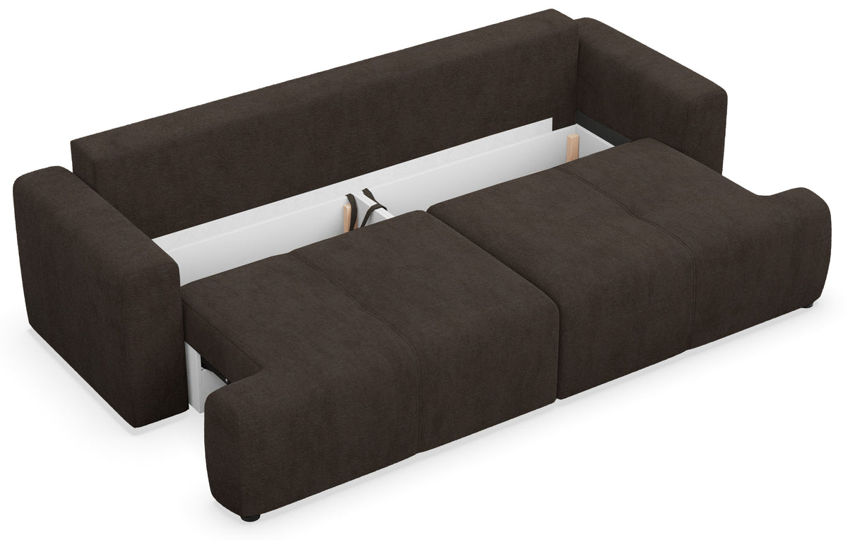 Dreisitziges Schlafsofa Cobbly mit Stauraum, brauner Chenille