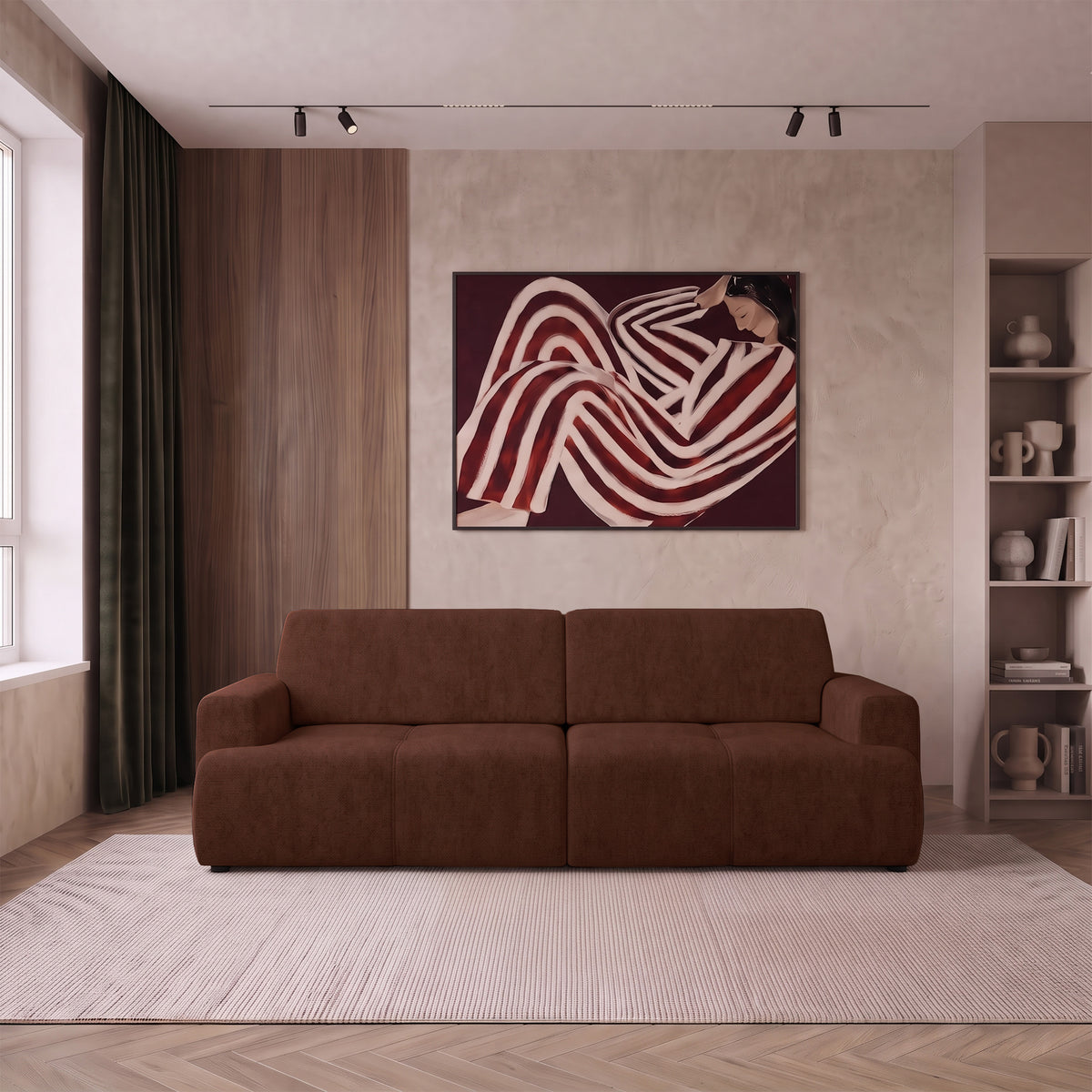 Dreisitziges Schlafsofa Cobbly mit Stauraum, kupferfarbenes Chenille
