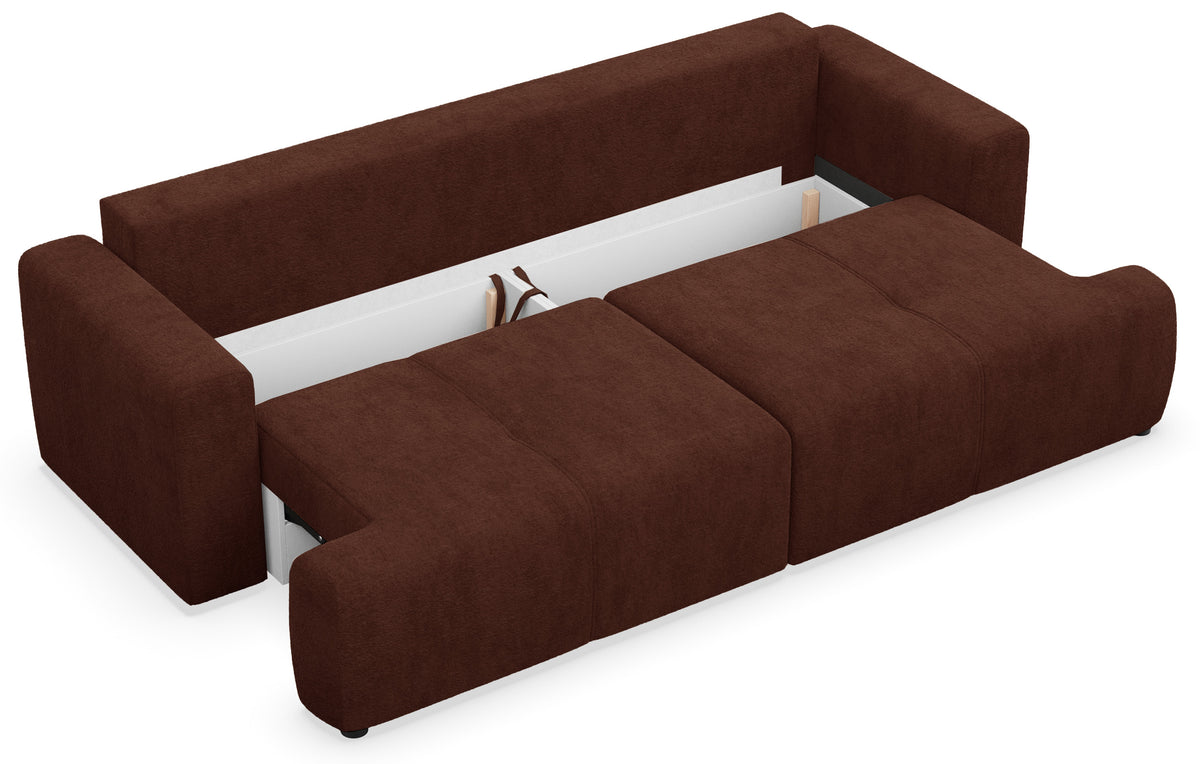 Dreisitziges Schlafsofa Cobbly mit Stauraum, kupferfarbenes Chenille