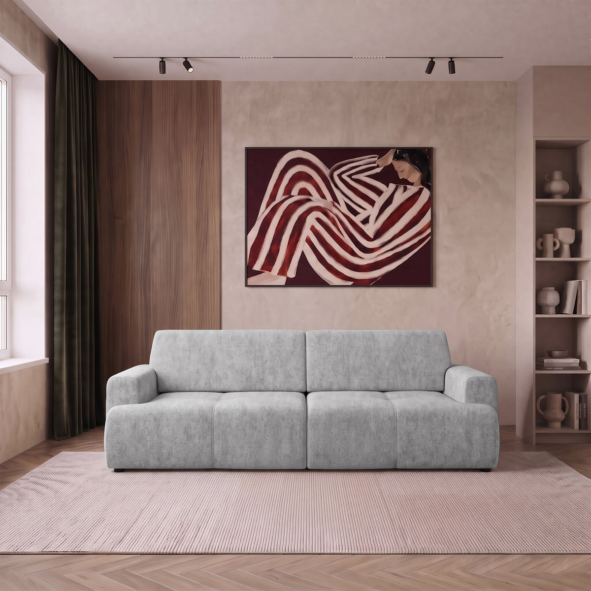 Dreisitziges Schlafsofa Cobbly mit Stauraum, grauer Chenille-Bezug