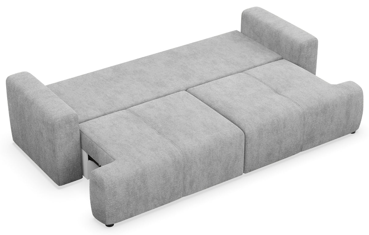 Dreisitziges Schlafsofa Cobbly mit Stauraum, grauer Chenille-Bezug