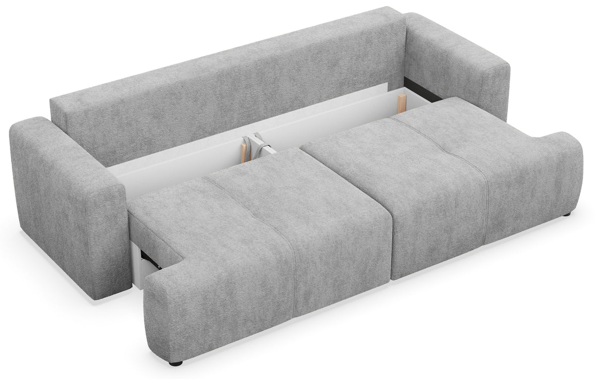 Dreisitziges Schlafsofa Cobbly mit Stauraum, grauer Chenille-Bezug