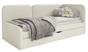 Jugendbett 90x200 cm Cuddy rechtsseitig mit Matratze und Stauraum, hellbeige, pflegeleichter Jersey-Stoff