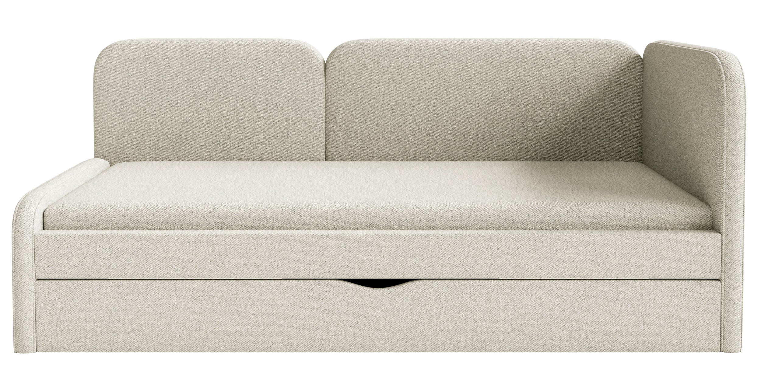 Jugendbett 90x200 cm Cuddy rechtsseitig mit Matratze und Stauraum, hellbeige, pflegeleichter Jersey-Stoff