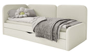 Jugendbett 90x200 cm Cuddy linksseitig mit Matratze und Stauraum, hellbeige, leicht zu reinigender Jersey-Stoff