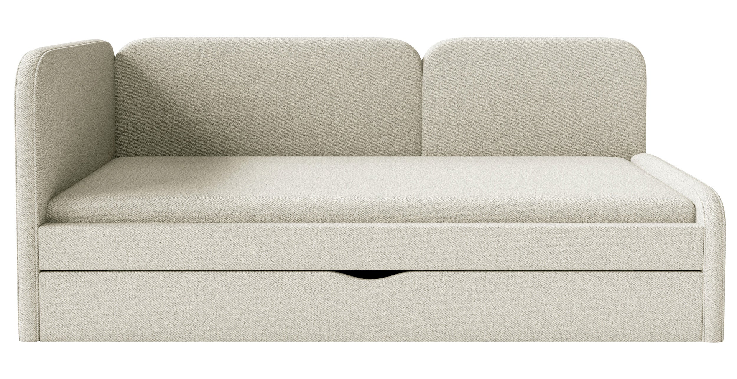 Jugendbett 90x200 cm Cuddy linksseitig mit Matratze und Stauraum, hellbeige, leicht zu reinigender Jersey-Stoff