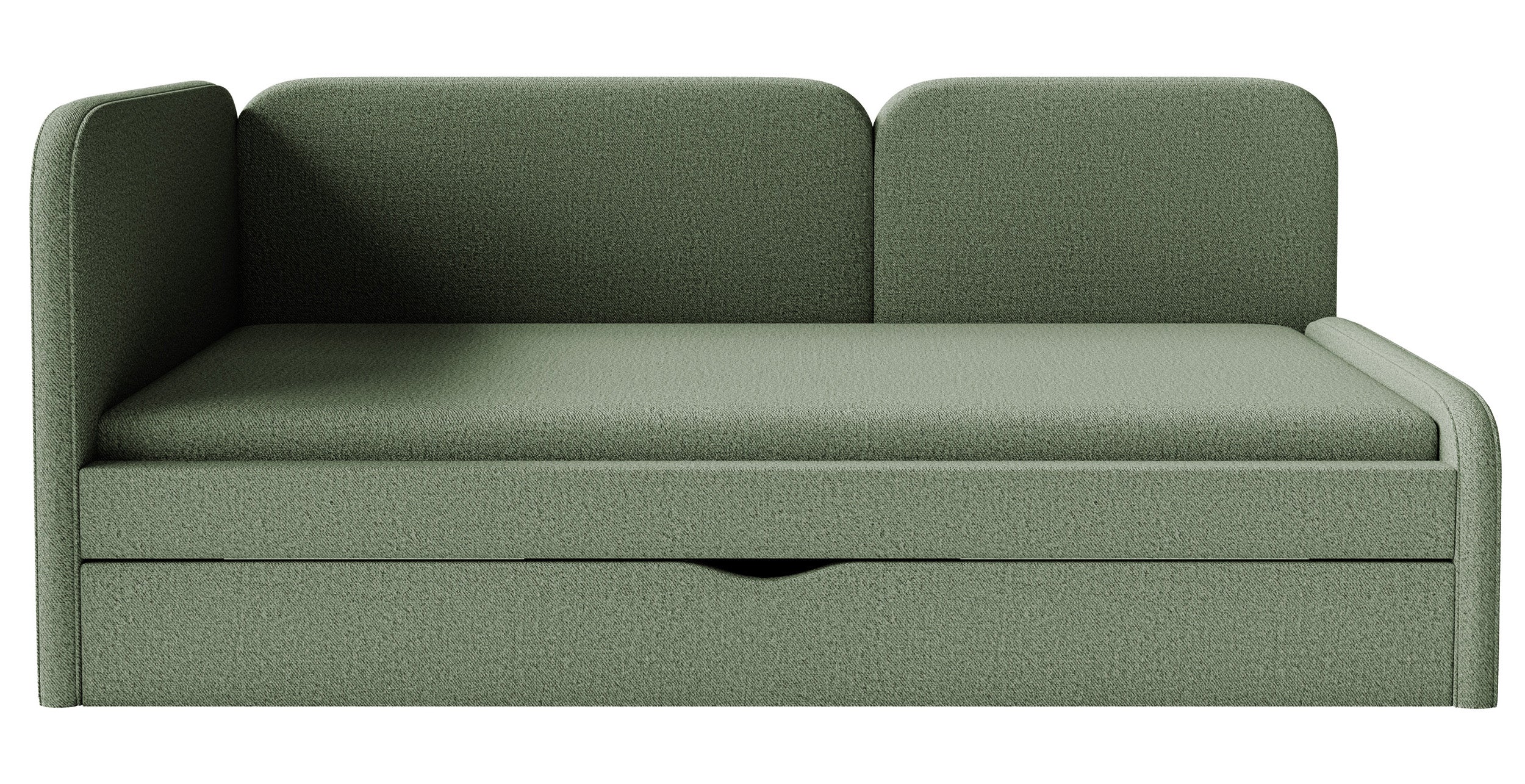 Jugendbett 90x200 cm Cuddy linksseitig mit Matratze und Stauraum, olivgrüner, leicht zu reinigender Jersey-Stoff
