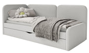 Jugendbett 90x200 cm Cuddy linksseitig mit Matratze und Stauraum, grau-beige, leicht zu reinigender Strickstoff