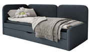 Jugendbett 90x200 cm Cuddy linksseitig mit Matratze und Stauraum, marineblauer, pflegeleichter Jersey-Stoff
