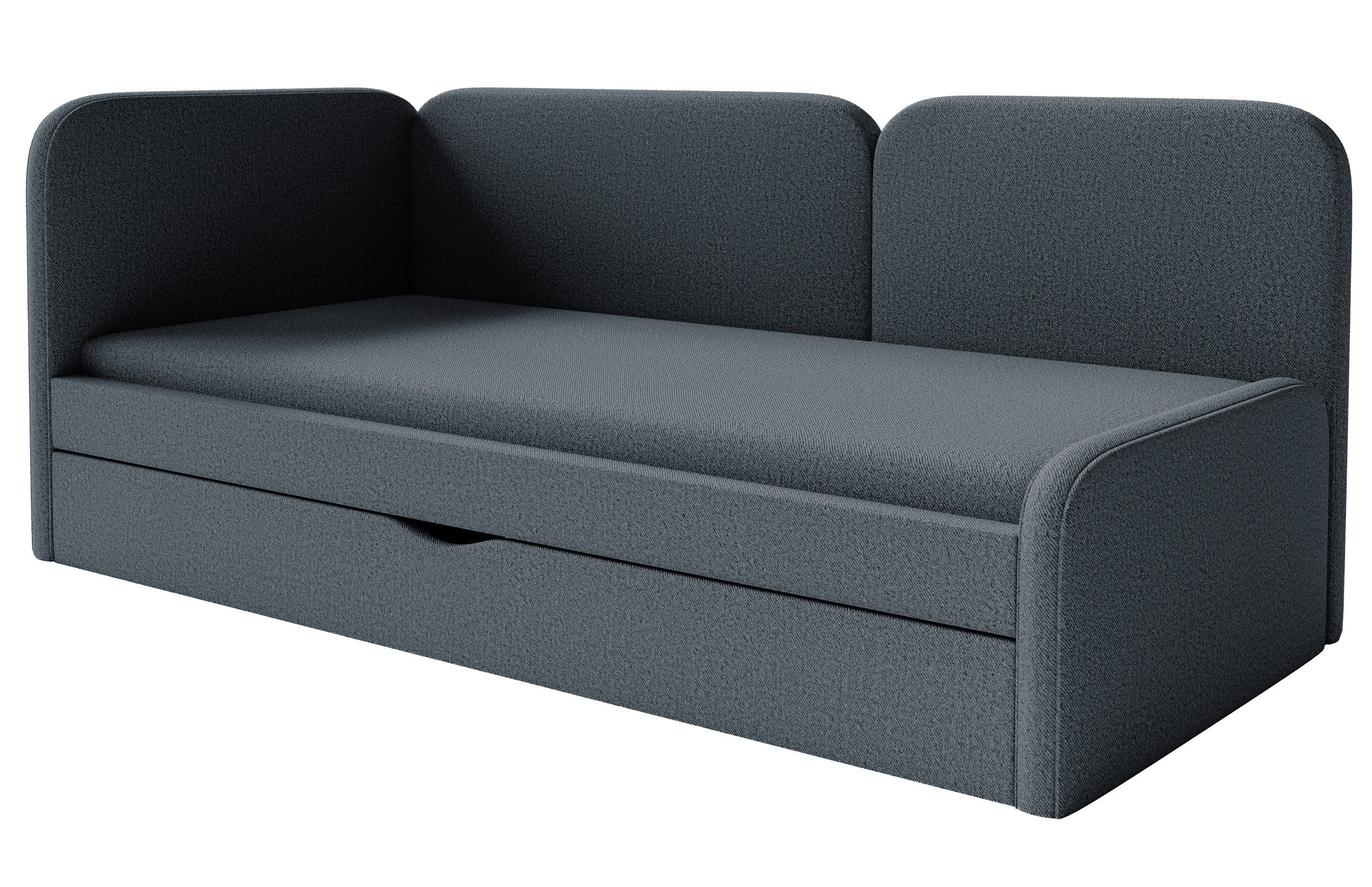 Jugendbett 90x200 cm Cuddy linksseitig mit Matratze und Stauraum, marineblauer, pflegeleichter Jersey-Stoff