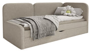 Jugendbett 90x200 cm Cuddy rechtsseitig mit Matratze und Stauraum, beige Plüsch, wasserabweisend
