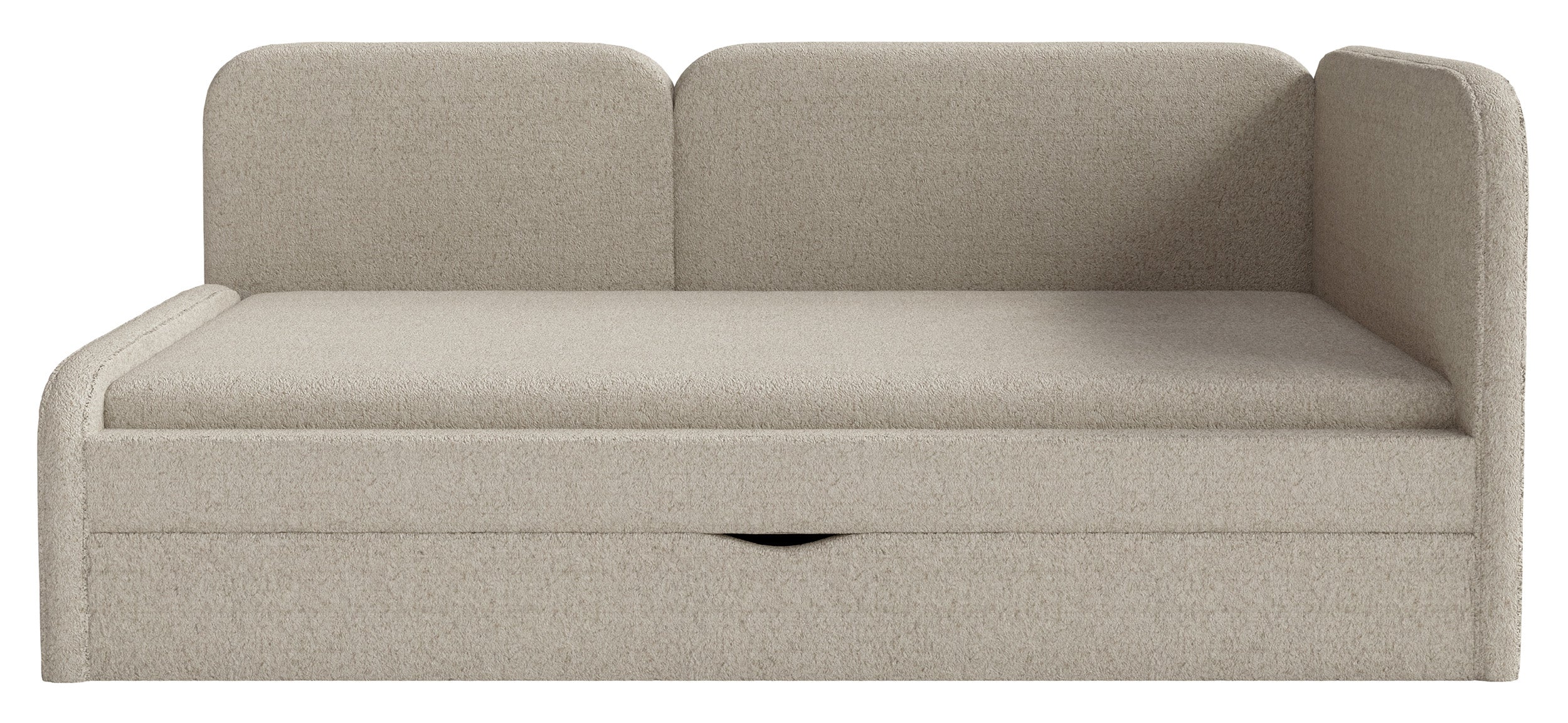 Jugendbett 90x200 cm Cuddy rechtsseitig mit Matratze und Stauraum, beige Plüsch, wasserabweisend