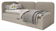 Jugendbett 90x200 cm Cuddy linksseitig mit Matratze und Stauraum, beige Plüsch, wasserabweisend