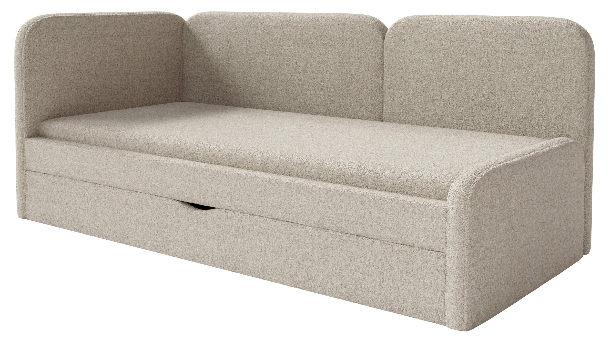 Jugendbett 90x200 cm Cuddy linksseitig mit Matratze und Stauraum, beige Plüsch, wasserabweisend