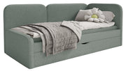 Jugendbett 90x200 cm Cuddy rechtsseitig mit Matratze und Stauraum, salbeigrüner Plüsch, wasserabweisend