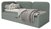 Jugendbett 90x200 cm Cuddy linksseitig mit Matratze und Stauraum, salbeigrüner Plüsch, wasserabweisend