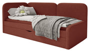 Jugendbett 90x200 cm Cuddy linksseitig mit Matratze und Stauraum, ziegelroter, wasserabweisender Plüsch