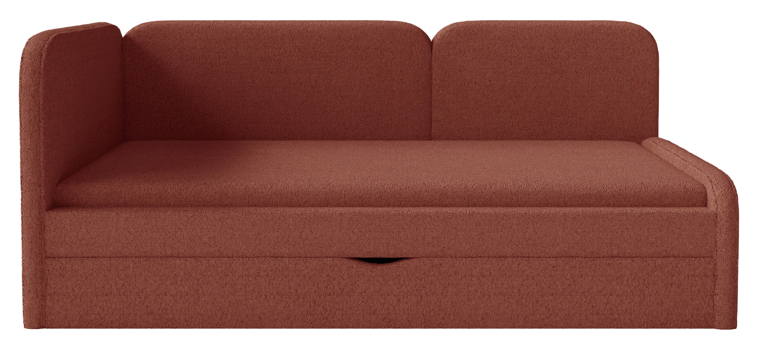 Jugendbett 90x200 cm Cuddy linksseitig mit Matratze und Stauraum, ziegelroter, wasserabweisender Plüsch