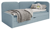 Jugendbett 90x200 cm Cuddy rechtsseitig mit Matratze und Stauraum, hellblau, plüsch, wasserabweisend