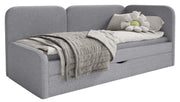 Jugendbett 90x200 cm Cuddy rechtsseitig mit Matratze und grauem, wasserabweisendem Plüsch-Aufbewahrungsfach