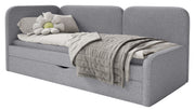 Jugendbett 90x200 cm Cuddy linksseitig mit Matratze und Stauraum, grauer Plüsch, wasserabweisend