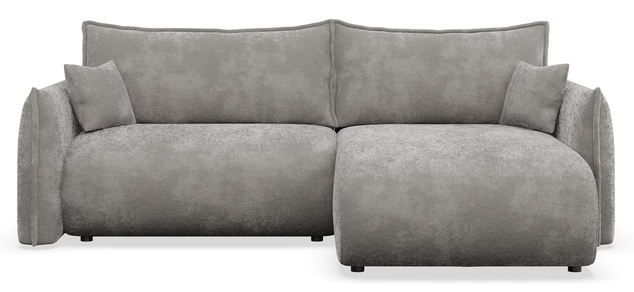 Ecksofa mit Schlaffunktion Cushi, L-förmig, rechtsseitig, mit Stauraum, grauer Chenille-Bezug