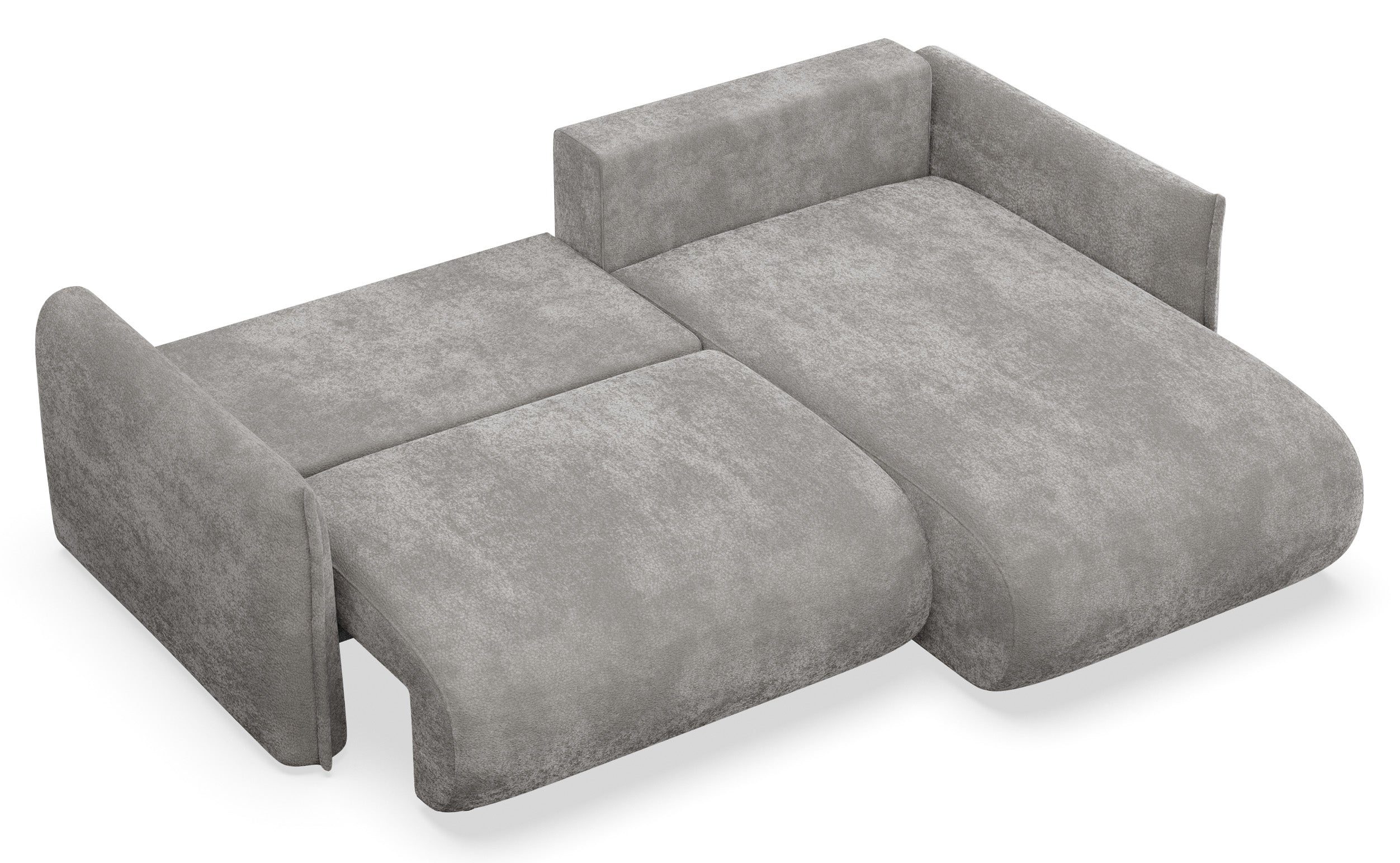 Ecksofa mit Schlaffunktion Cushi, L-förmig, rechtsseitig, mit Stauraum, grauer Chenille-Bezug