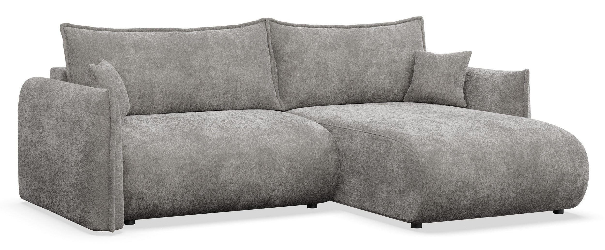 Ecksofa mit Schlaffunktion Cushi, L-förmig, rechtsseitig, mit Stauraum, grauer Chenille-Bezug