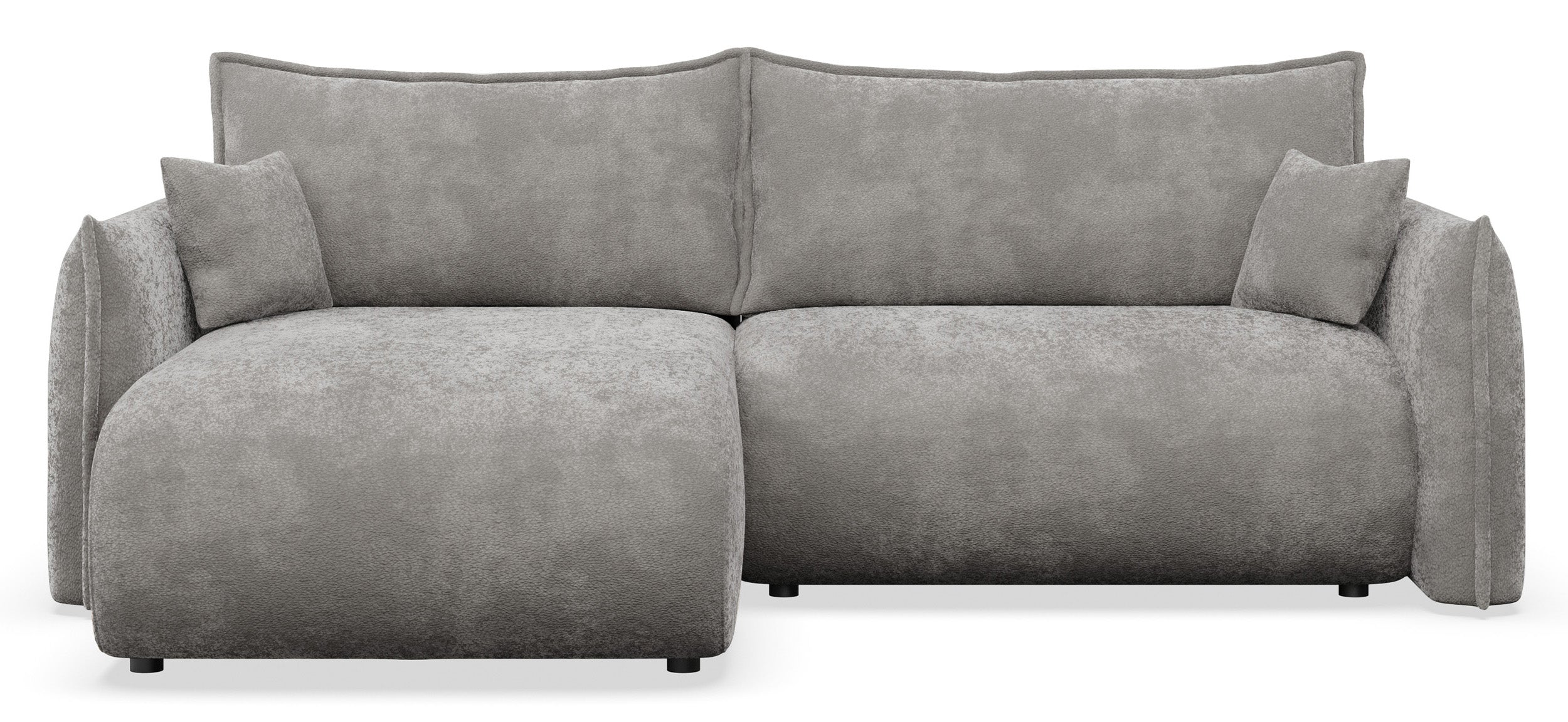 Ecksofa mit Schlaffunktion Cushi, L-förmig, linksseitig, mit Stauraum, grauer Chenille-Bezug