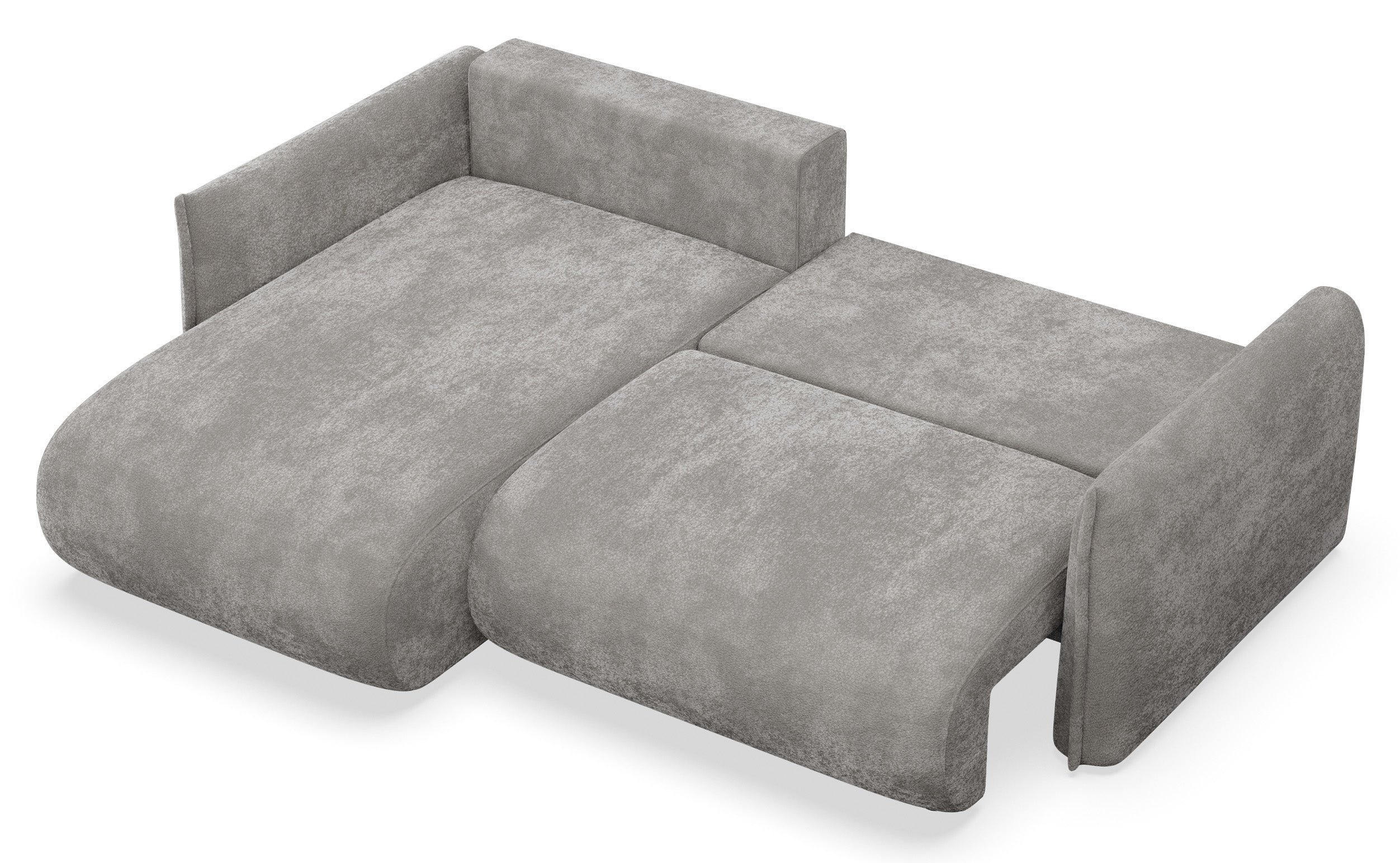 Ecksofa mit Schlaffunktion Cushi, L-förmig, linksseitig, mit Stauraum, grauer Chenille-Bezug