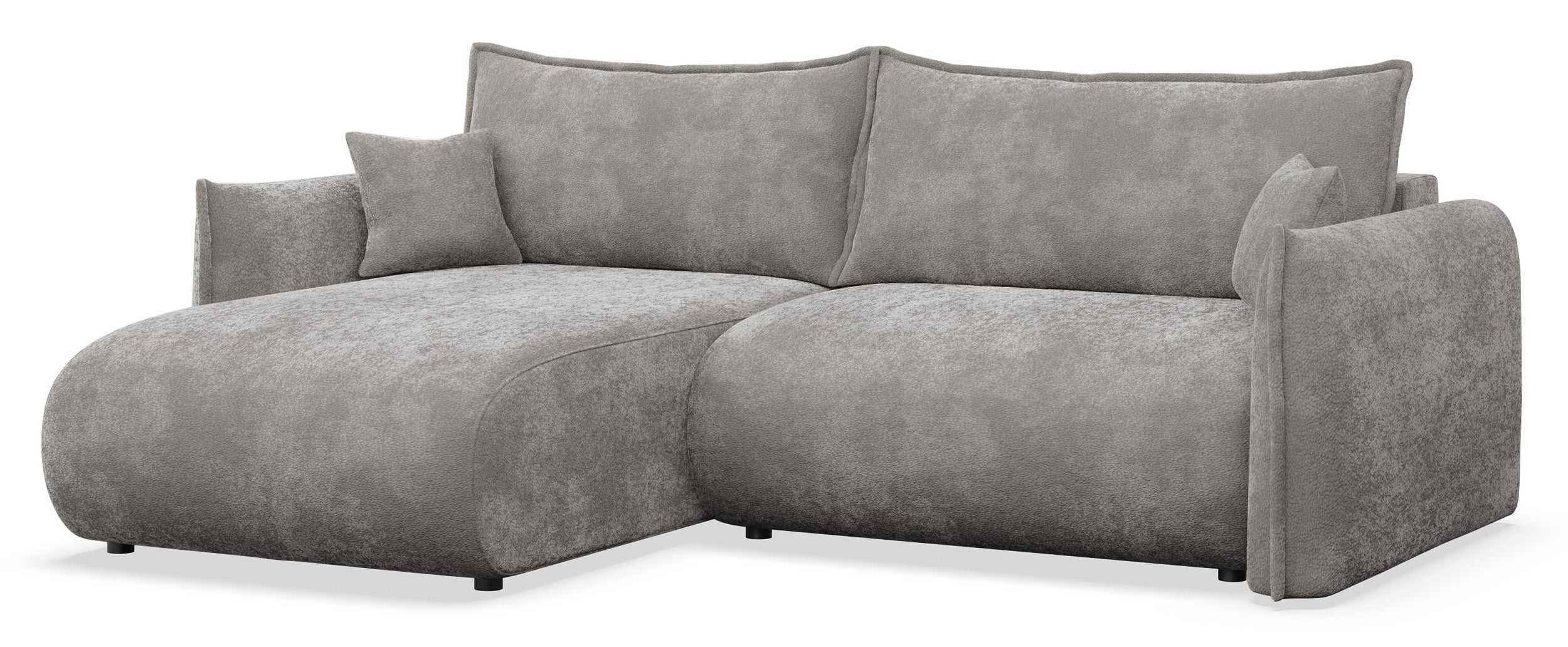 Ecksofa mit Schlaffunktion Cushi, L-förmig, linksseitig, mit Stauraum, grauer Chenille-Bezug