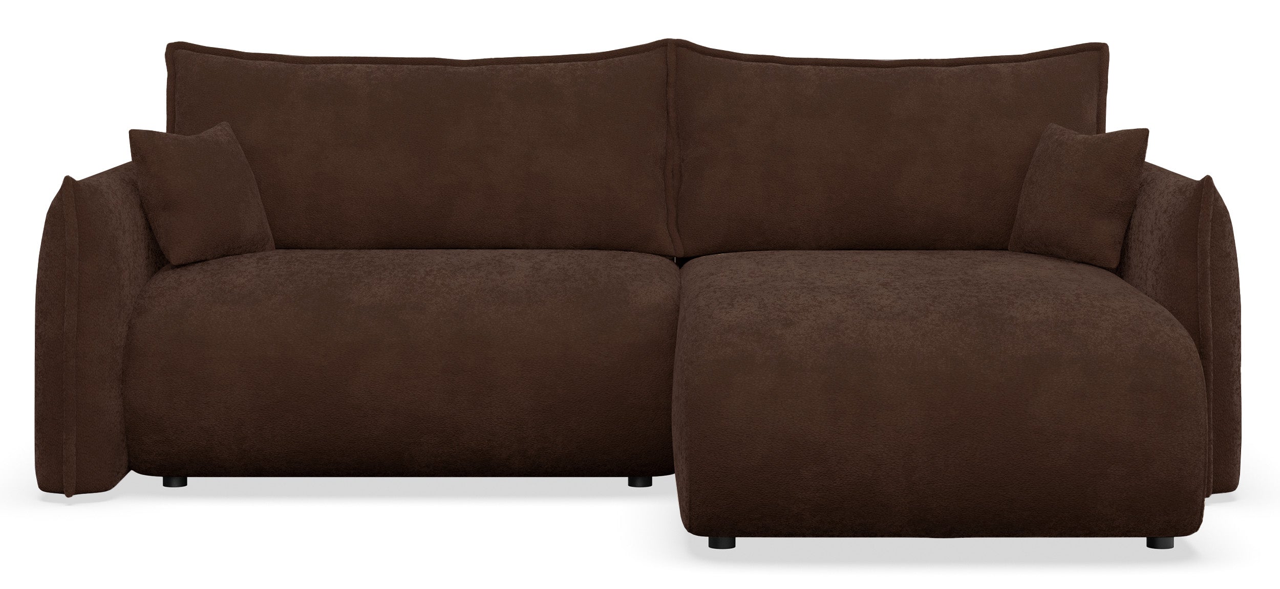 Ecksofa mit Schlaffunktion Cushi, L-förmig, rechtsseitig, mit Stauraum, brauner Chenille-Bezug
