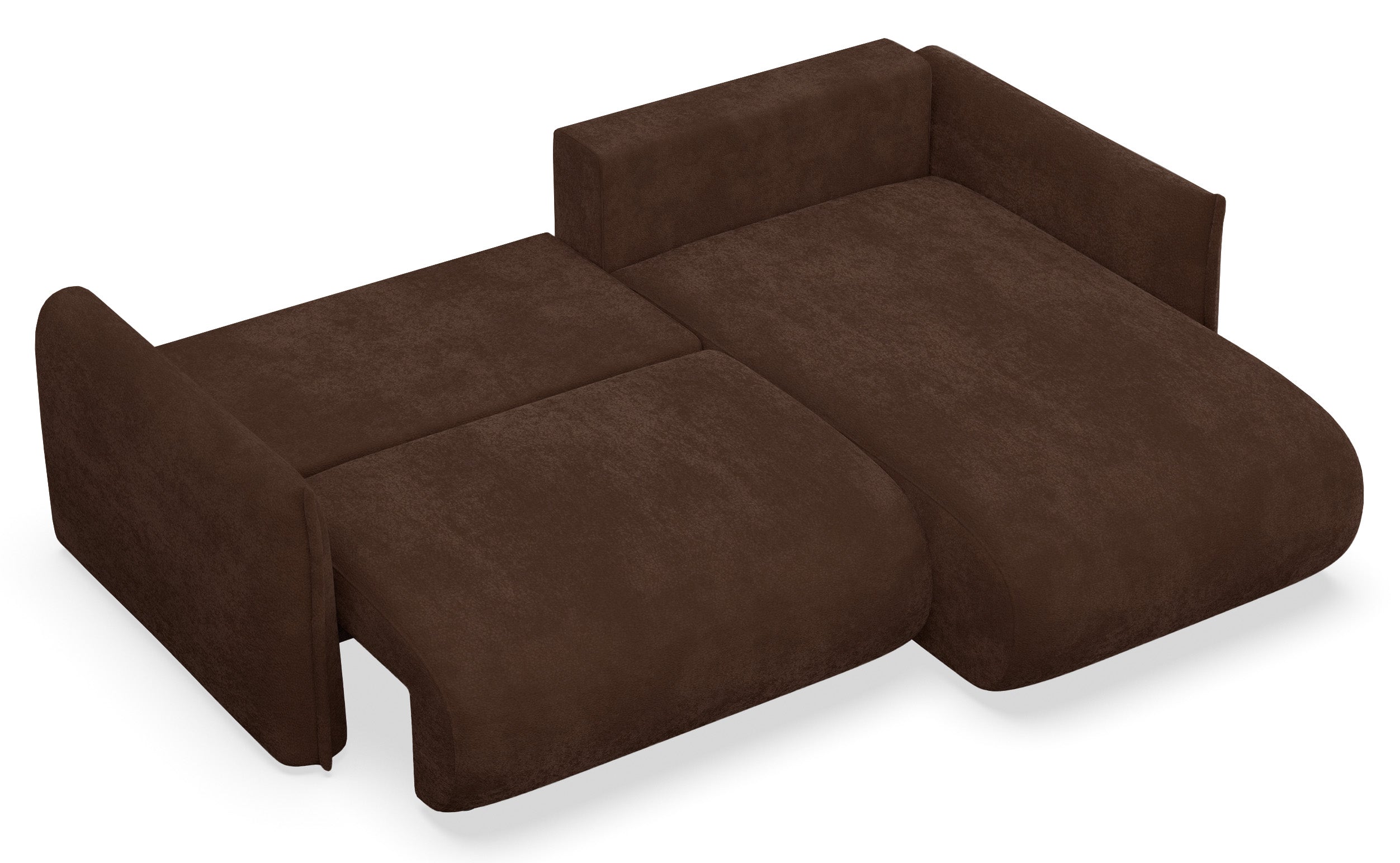 Ecksofa mit Schlaffunktion Cushi, L-förmig, rechtsseitig, mit Stauraum, brauner Chenille-Bezug