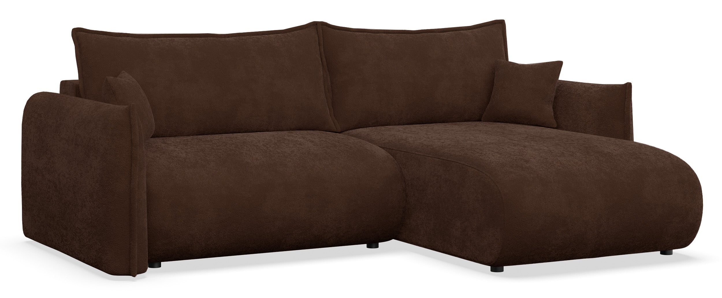 Ecksofa mit Schlaffunktion Cushi, L-förmig, rechtsseitig, mit Stauraum, brauner Chenille-Bezug