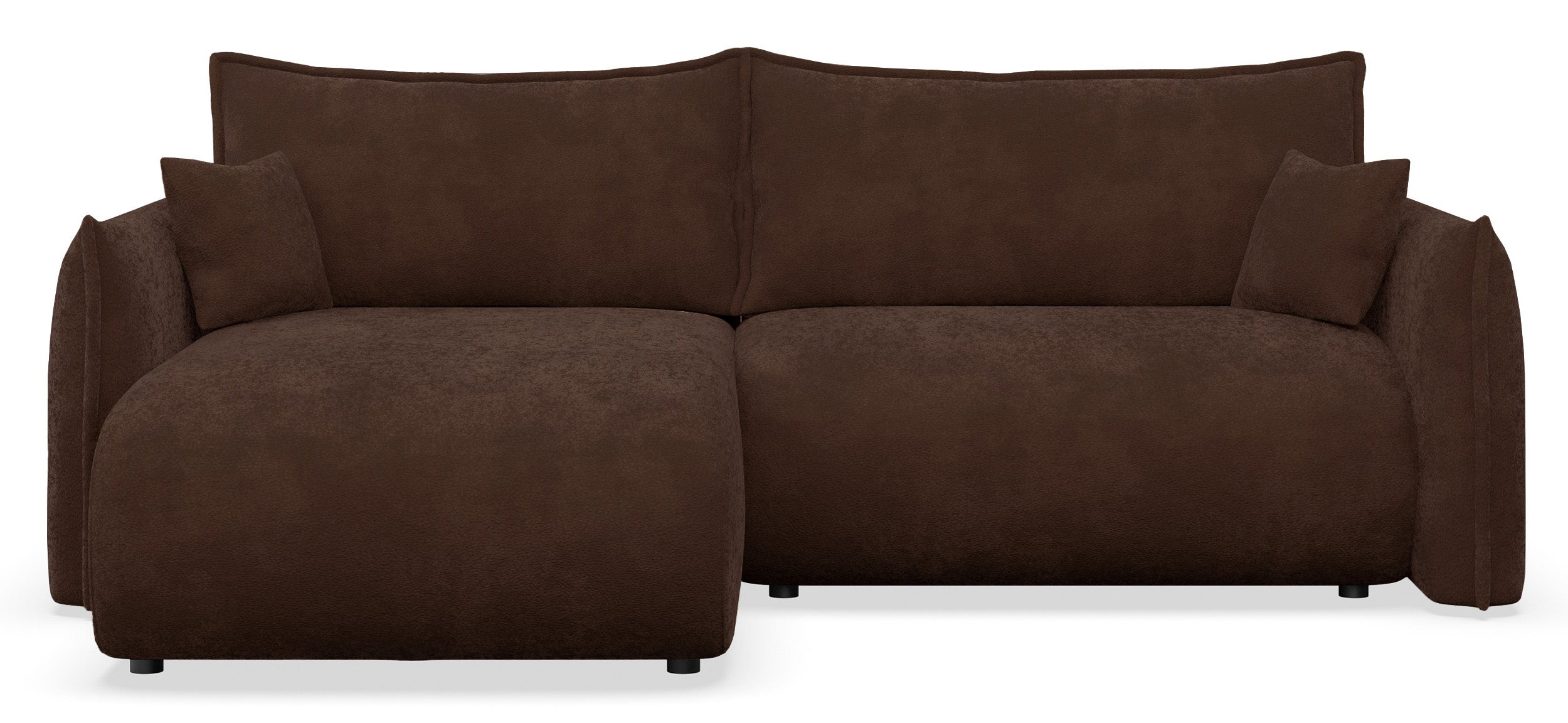 Ecksofa mit Schlaffunktion Cushi, L-förmig, linksseitig, mit Stauraum, brauner Chenille-Bezug