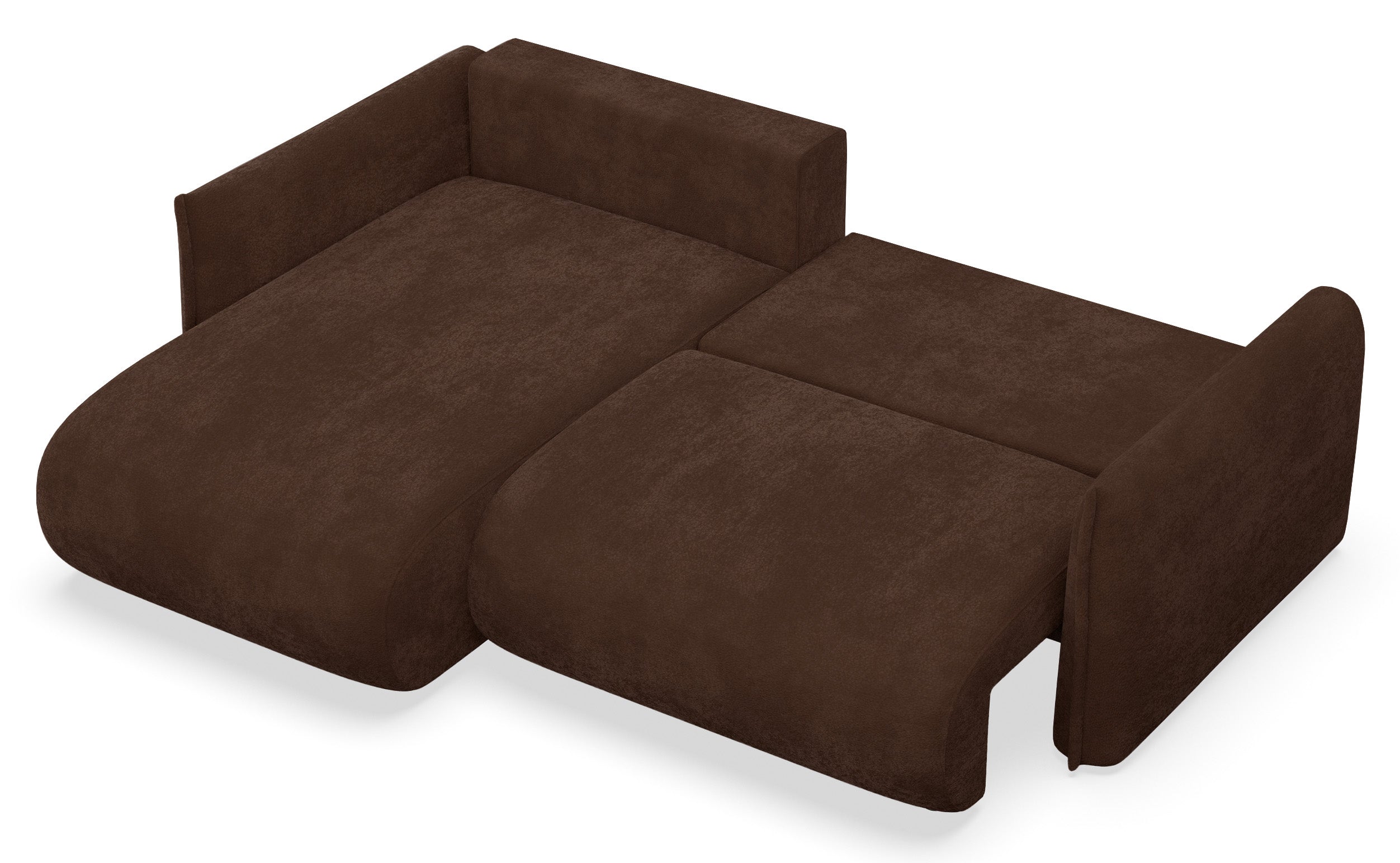 Ecksofa mit Schlaffunktion Cushi, L-förmig, linksseitig, mit Stauraum, brauner Chenille-Bezug