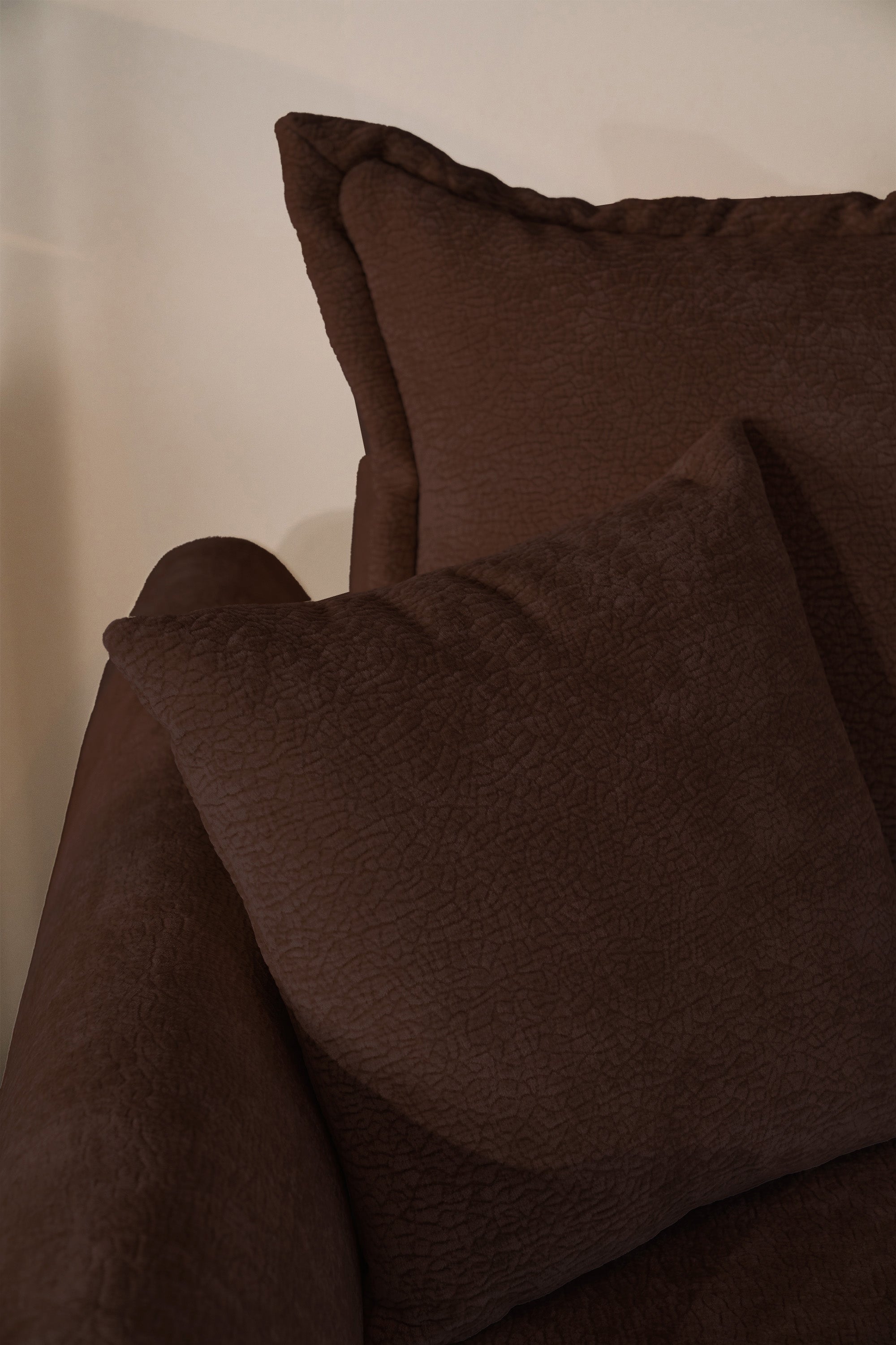 Ecksofa mit Schlaffunktion Cushi, L-förmig, linksseitig, mit Stauraum, brauner Chenille-Bezug