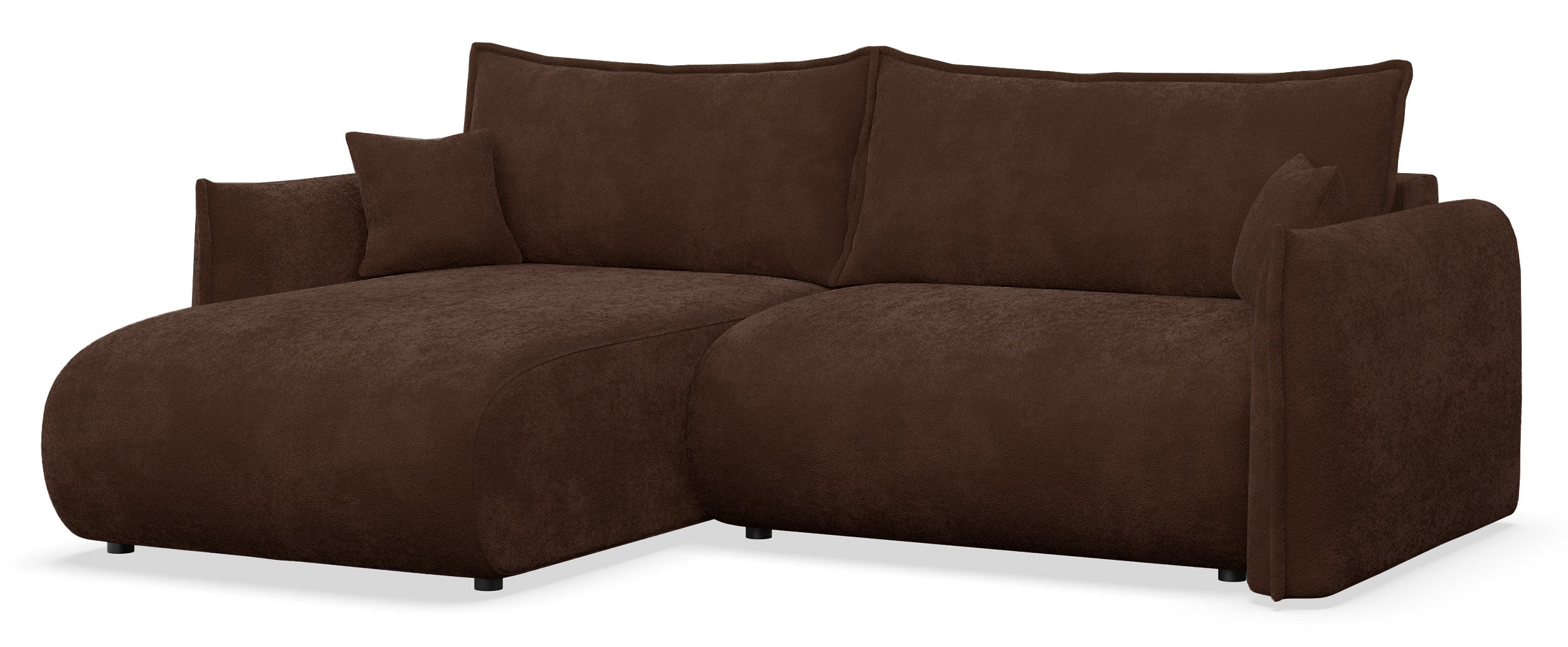 Ecksofa mit Schlaffunktion Cushi, L-förmig, linksseitig, mit Stauraum, brauner Chenille-Bezug