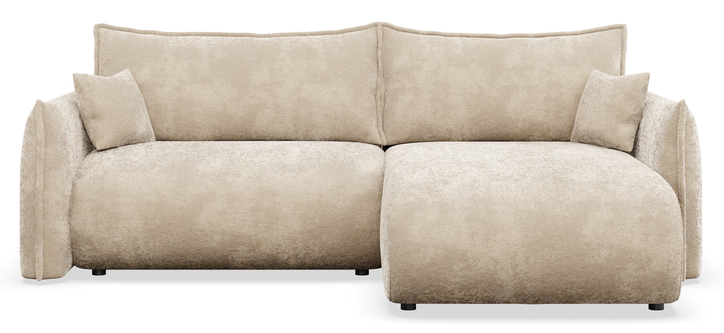 Ecksofa mit Schlaffunktion Cushi, L-förmig, rechtsseitig, mit Stauraum, beige Chenille