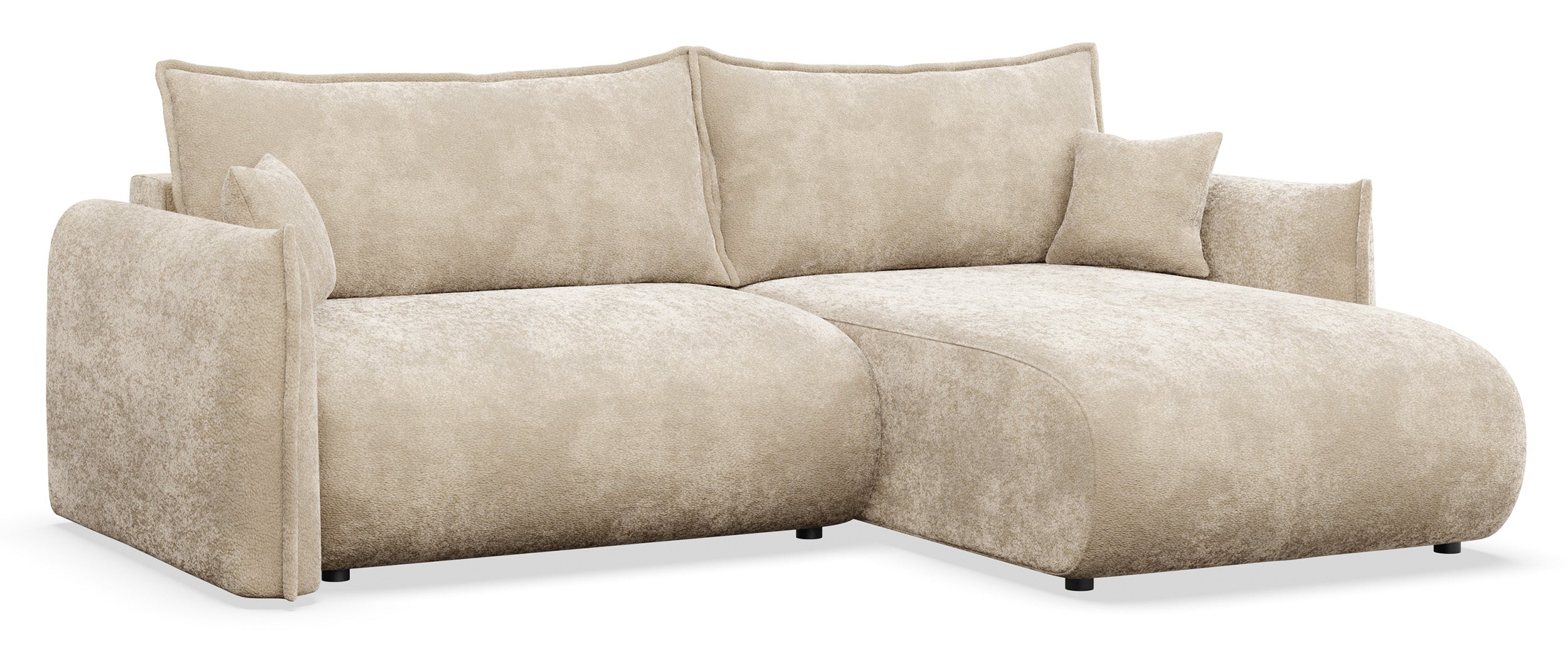 Ecksofa mit Schlaffunktion Cushi, L-förmig, rechtsseitig, mit Stauraum, beige Chenille