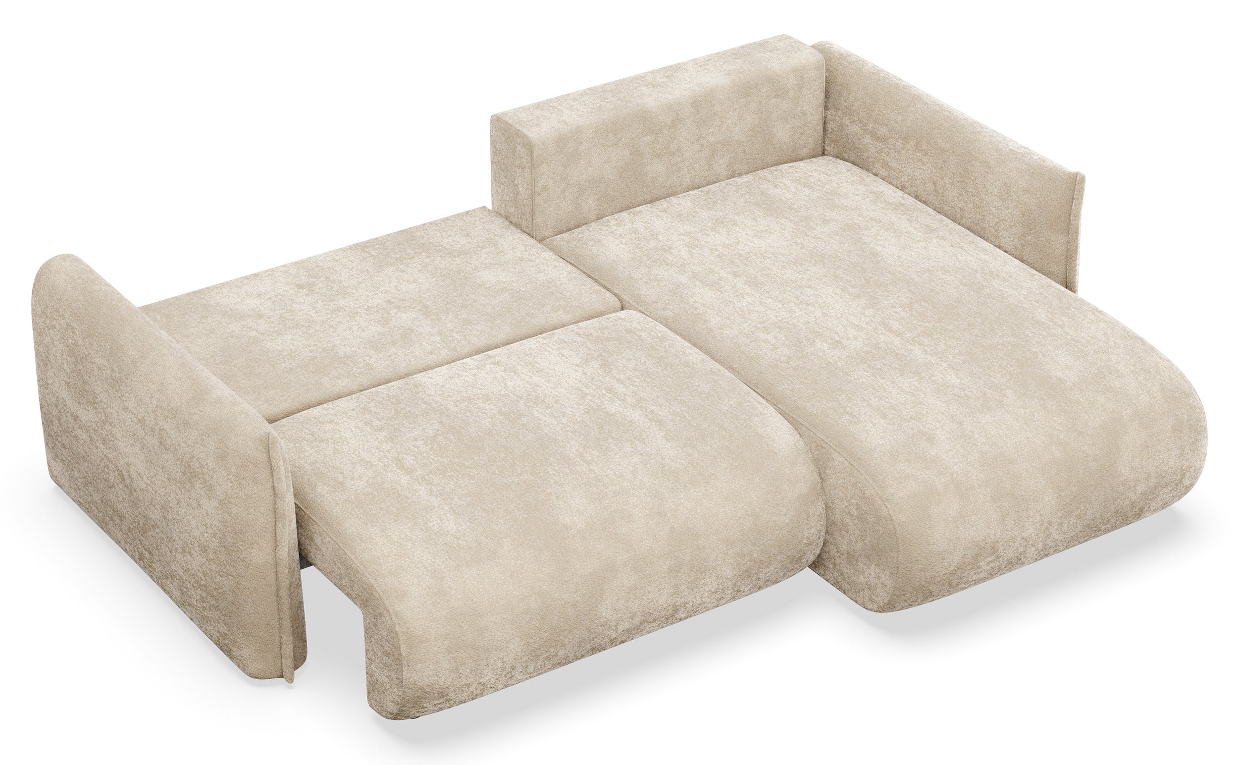 Ecksofa mit Schlaffunktion Cushi, L-förmig, rechtsseitig, mit Stauraum, beige Chenille
